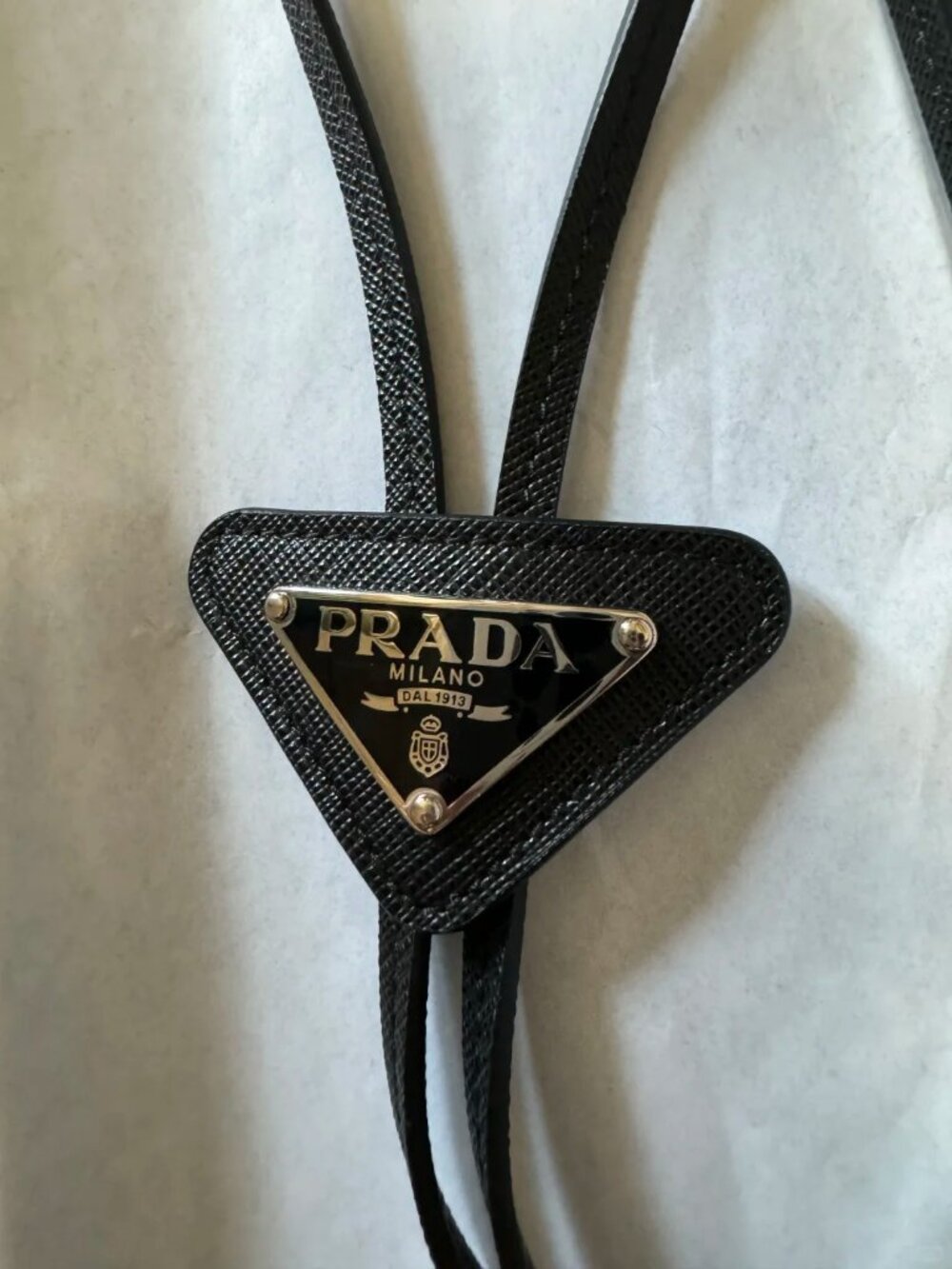 Prada Black Bolo Tie💞🥰 Saffiano Leather - Gift Box Included (Unisex) - Picture 2 of 7
